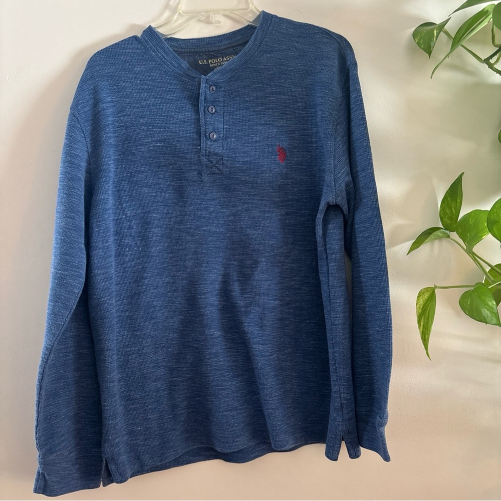 U.S Polo ASSN blue knit quarter button up mens XL